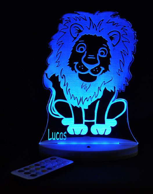 Jungle Animals LION Personalised Name- 3D LED Night Light 7 Colours + Remote Control - Kustombox jungle