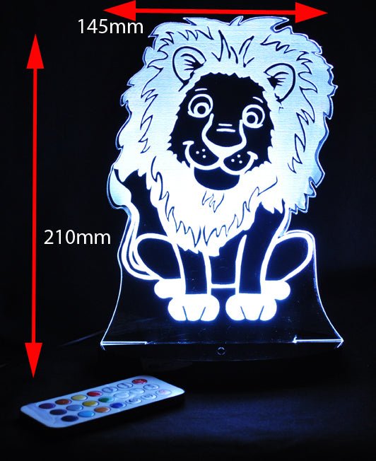 Jungle Animals LION Personalised Name- 3D LED Night Light 7 Colours + Remote Control - Kustombox jungle