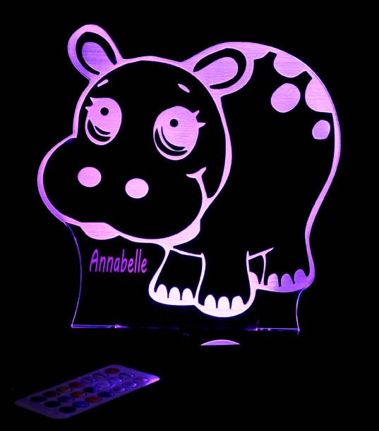 Jungle Hippo - 3D LED Night Light 7 Colours + Remote Control - Kustombox
