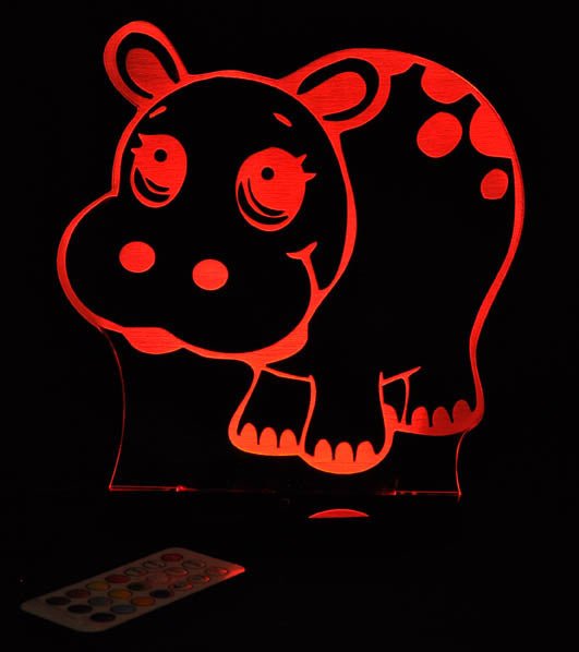 Jungle Hippo - 3D LED Night Light 7 Colours + Remote Control - Kustombox