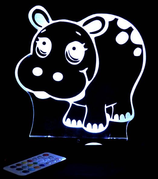 Jungle Hippo - 3D LED Night Light 7 Colours + Remote Control - Kustombox