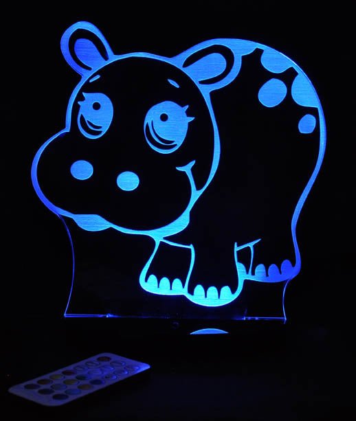 Jungle Hippo - 3D LED Night Light 7 Colours + Remote Control - Kustombox