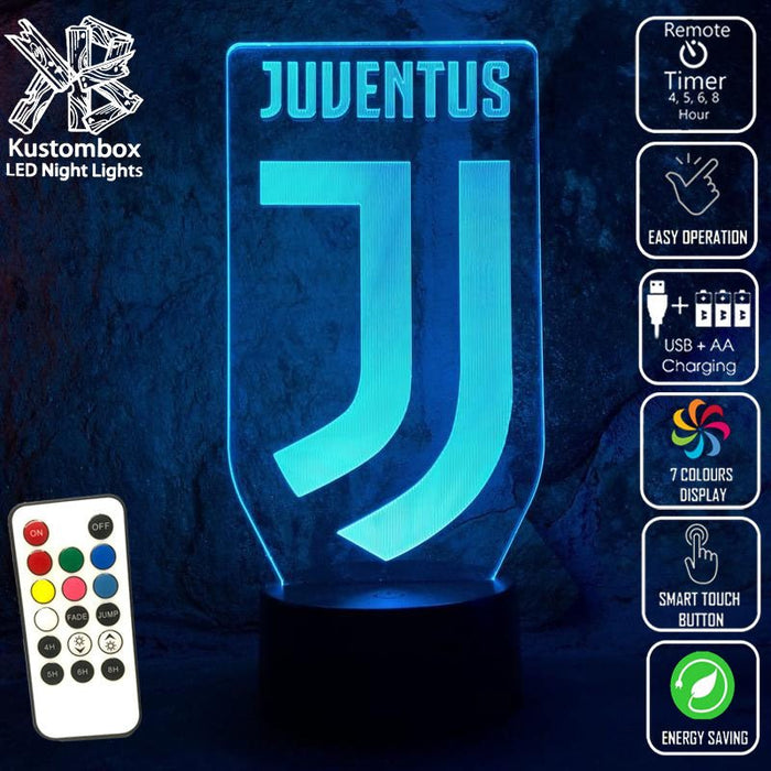 JUVENTUS FOOTBALL Club LED Night Light 7 Colours + Remote Control - Kustombox