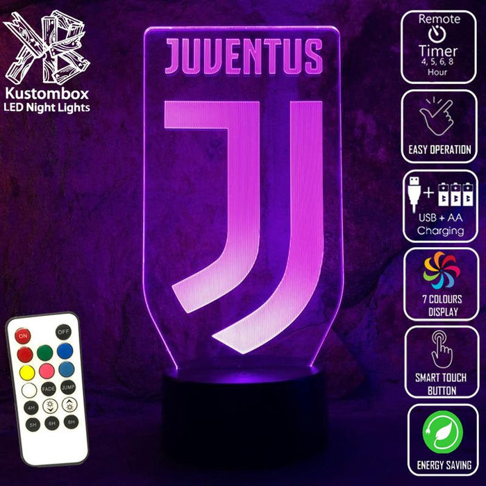JUVENTUS FOOTBALL Club LED Night Light 7 Colours + Remote Control - Kustombox
