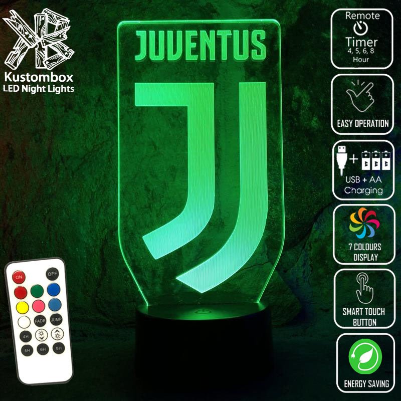JUVENTUS FOOTBALL Club LED Night Light 7 Colours + Remote Control - Kustombox