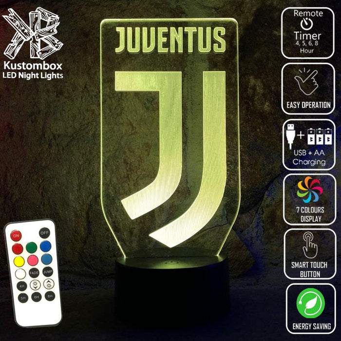 JUVENTUS FOOTBALL Club LED Night Light 7 Colours + Remote Control - Kustombox