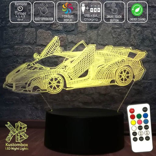 Lamborghini Sports Car 3D - LED Night Light 7 Colours + Remote Control - Kustombox