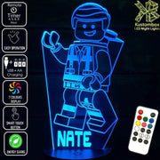 Lego Movie Emment Character Personalised Name - 3D LED Night Light 7 Colours + Remote Control - Kustombox