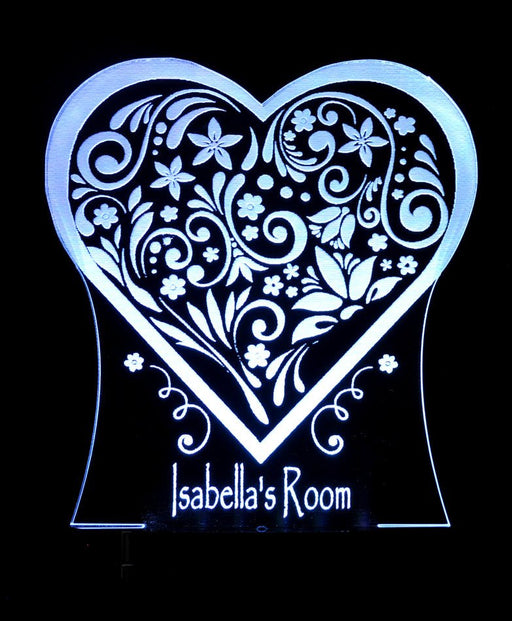 Love Heart Flower Personalised Name - 3D LED Night Light 7 Colours + Remote Control - Kustombox