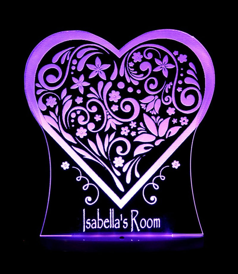 Love Heart Flower Personalised Name - 3D LED Night Light 7 Colours + Remote Control - Kustombox