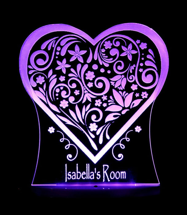 Love Heart Flower Personalised Name - 3D LED Night Light 7 Colours + Remote Control - Kustombox