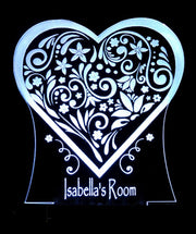 Love Heart Flower Personalised Name - 3D LED Night Light 7 Colours + Remote Control - Kustombox