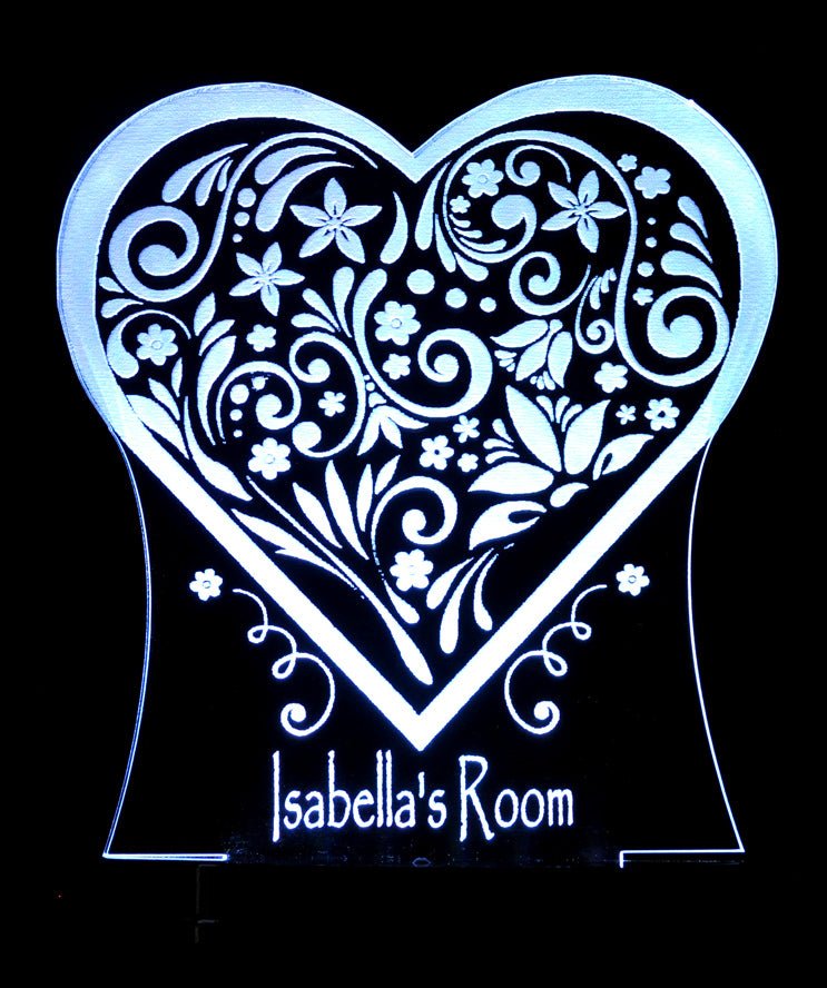 Love Heart Flower Personalised Name - 3D LED Night Light 7 Colours + Remote Control - Kustombox