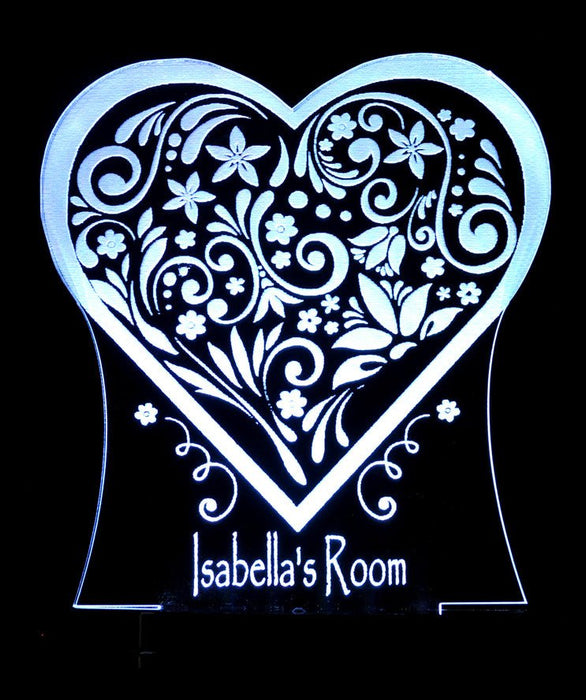 Love Heart Flower Personalised Name - 3D LED Night Light 7 Colours + Remote Control - Kustombox