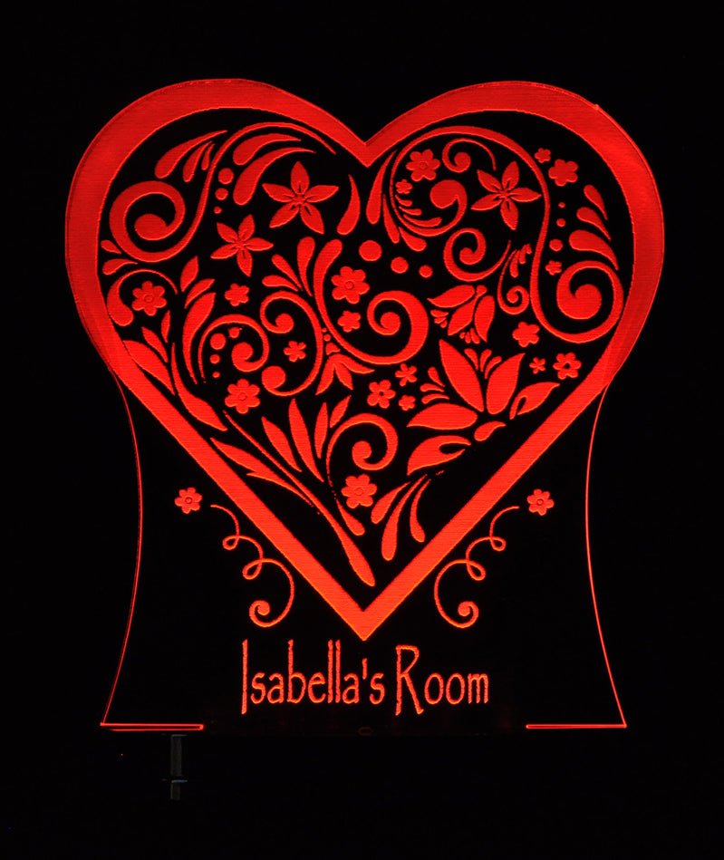 Love Heart Flower Personalised Name - 3D LED Night Light 7 Colours + Remote Control - Kustombox