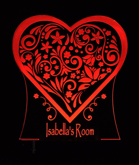 Love Heart Flower Personalised Name - 3D LED Night Light 7 Colours + Remote Control - Kustombox