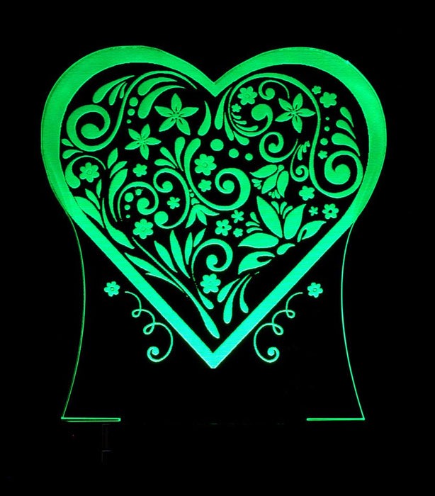 Love Heart Flower Personalised Name - 3D LED Night Light 7 Colours + Remote Control - Kustombox