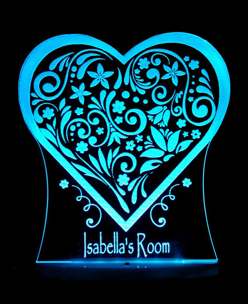 Love Heart Flower Personalised Name - 3D LED Night Light 7 Colours + Remote Control - Kustombox