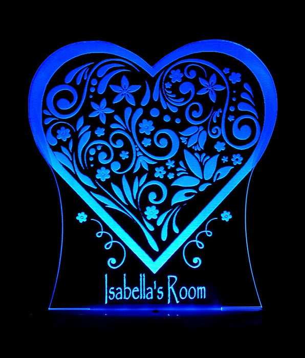 Love Heart Flower Personalised Name - 3D LED Night Light 7 Colours + Remote Control - Kustombox