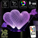 Love Hearts Double - 3D LED Night Light 7 Colours + Remote Control - Kustombox