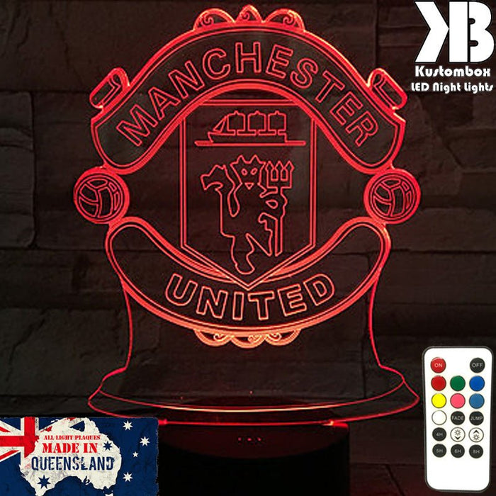 MANCHESTER UNITED Football Club LED Night Light 7 Colours + Remote Control - Kustombox EFC SOCCER