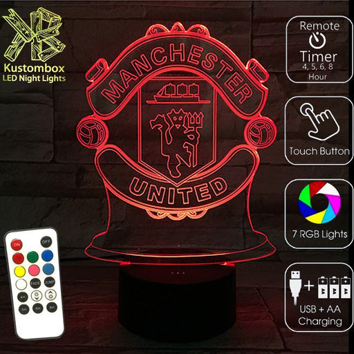 MANCHESTER UNITED Football Club LED Night Light 7 Colours + Remote Control - Kustombox EFC SOCCER