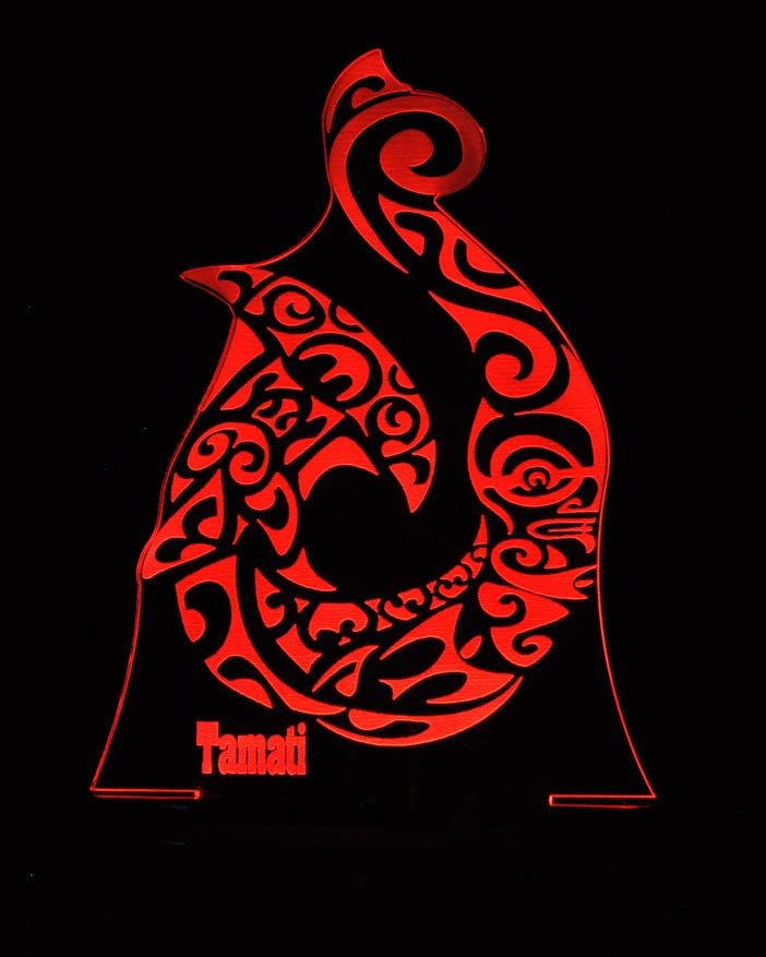 Maori Hei Matau Fish Hook Personlised Name - 3D LED Night Light 7 Colours + Remote Control - Kustombox kiwi