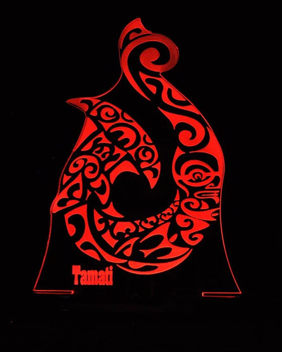Maori Hei Matau Fish Hook Personlised Name - 3D LED Night Light 7 Colours + Remote Control - Kustombox kiwi