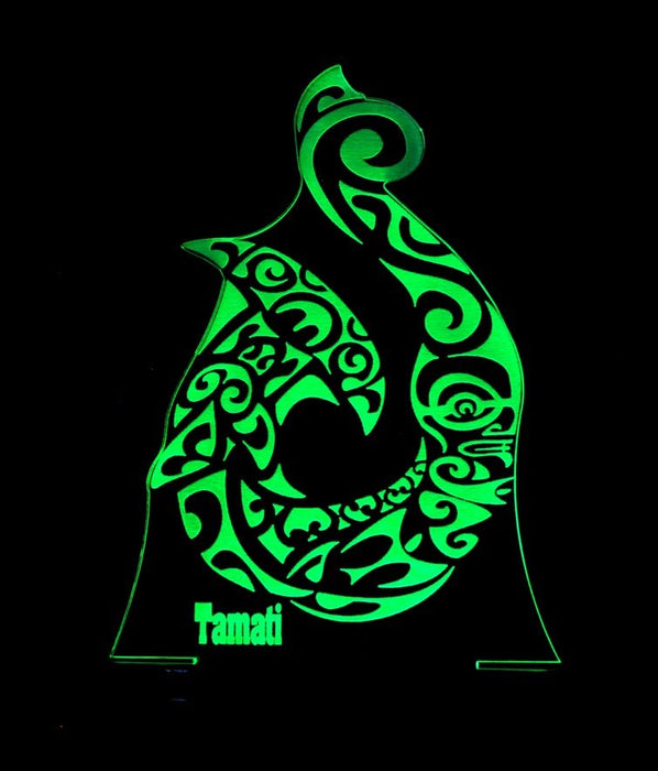 Maori Hei Matau Fish Hook Personlised Name - 3D LED Night Light 7 Colours + Remote Control - Kustombox kiwi