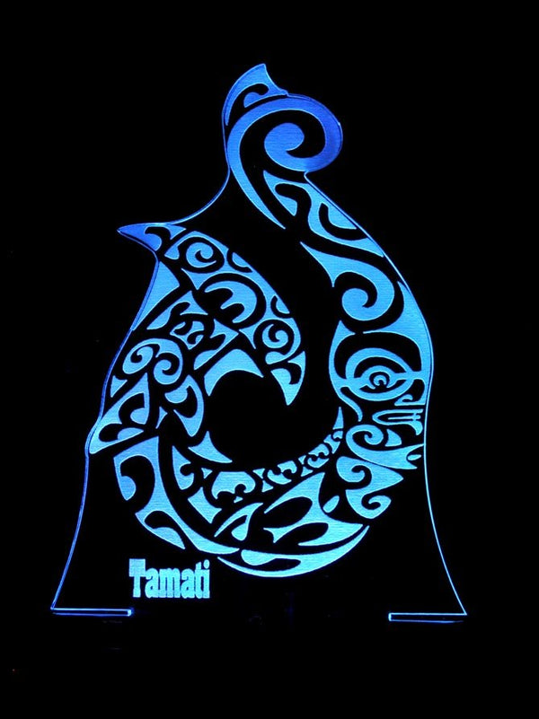 Maori Hei Matau Fish Hook Personlised Name - 3D LED Night Light 7 Colours + Remote Control - Kustombox kiwi