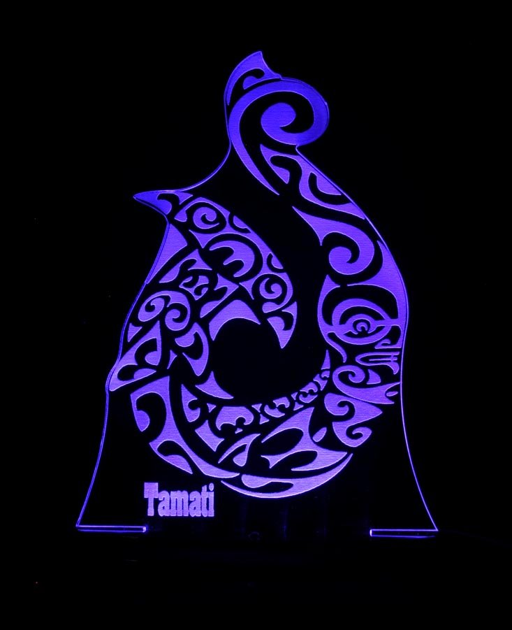 Maori Hei Matau Fish Hook Personlised Name - 3D LED Night Light 7 Colours + Remote Control - Kustombox kiwi