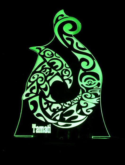 Maori Hei Matau Fish Hook Personlised Name - 3D LED Night Light 7 Colours + Remote Control - Kustombox kiwi