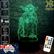 Master Jedi Yoda Star Wars - 3D LED Night Light 7 Colours + Remote Control - Kustombox