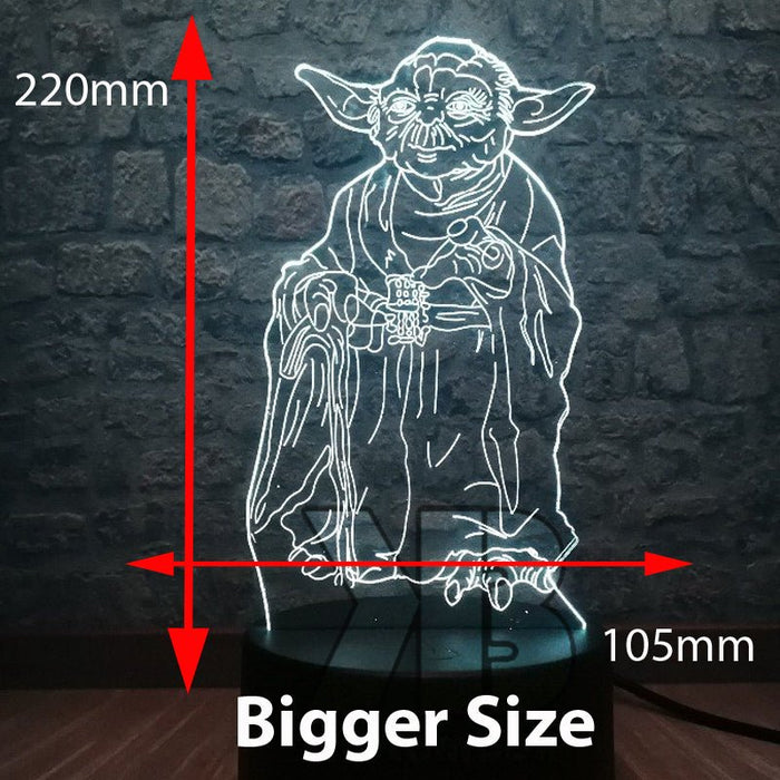 Master Jedi Yoda Star Wars - 3D LED Night Light 7 Colours + Remote Control - Kustombox