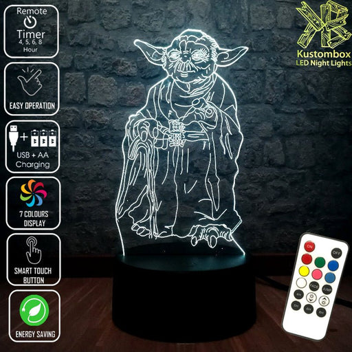 Master Jedi Yoda Star Wars - 3D LED Night Light 7 Colours + Remote Control - Kustombox