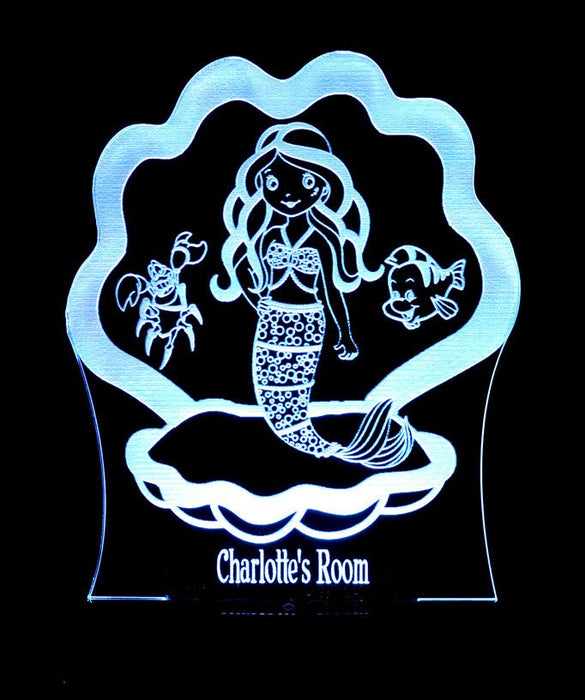 Mermaid with Shell Personalised Name - 3D LED Night Light 7 Colours + Remote Control - Kustombox