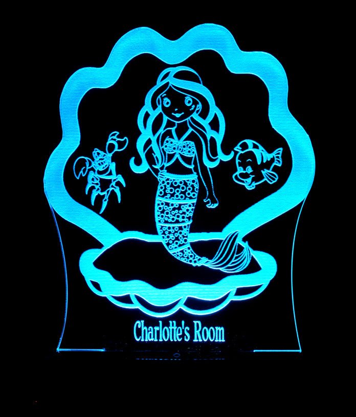 Mermaid with Shell Personalised Name - 3D LED Night Light 7 Colours + Remote Control - Kustombox
