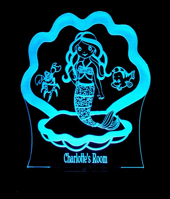 Mermaid with Shell Personalised Name - 3D LED Night Light 7 Colours + Remote Control - Kustombox