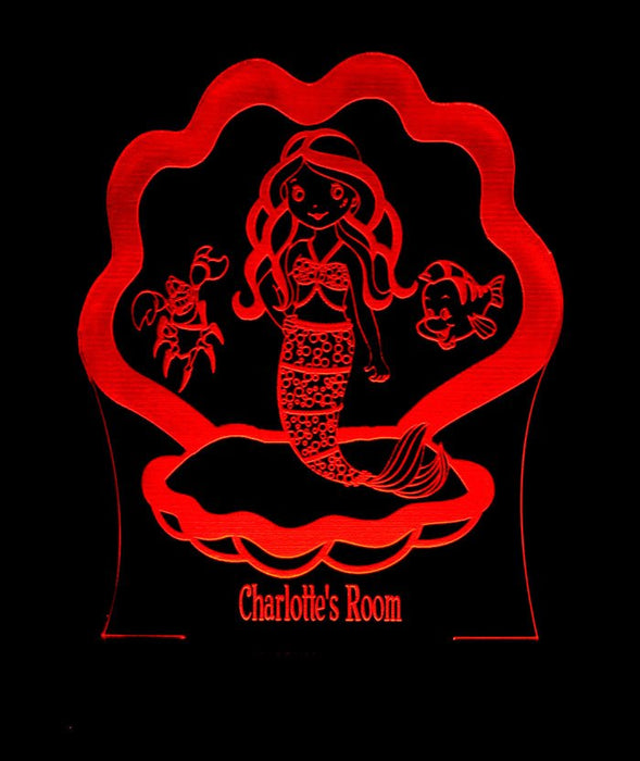 Mermaid with Shell Personalised Name - 3D LED Night Light 7 Colours + Remote Control - Kustombox