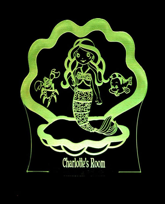 Mermaid with Shell Personalised Name - 3D LED Night Light 7 Colours + Remote Control - Kustombox