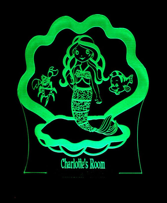 Mermaid with Shell Personalised Name - 3D LED Night Light 7 Colours + Remote Control - Kustombox