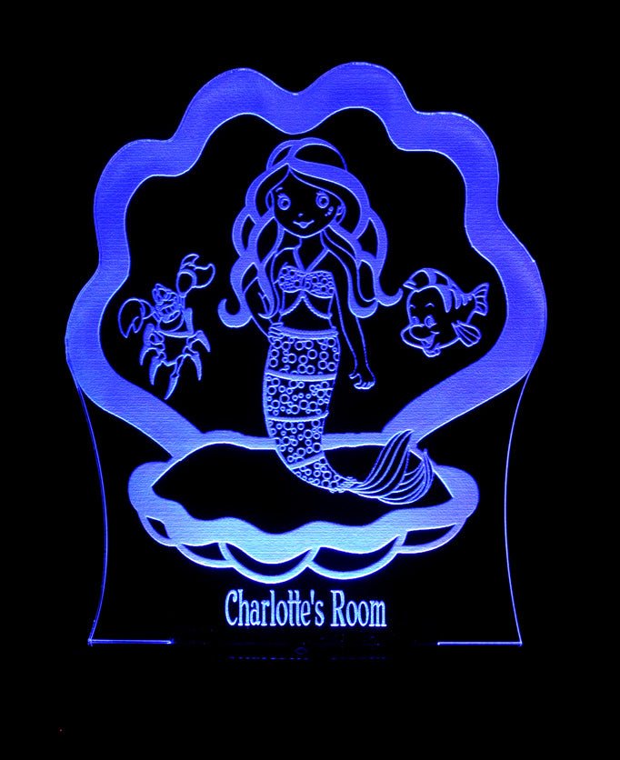 Mermaid with Shell Personalised Name - 3D LED Night Light 7 Colours + Remote Control - Kustombox