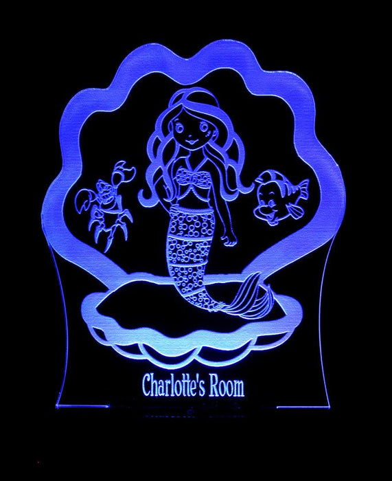 Mermaid with Shell Personalised Name - 3D LED Night Light 7 Colours + Remote Control - Kustombox