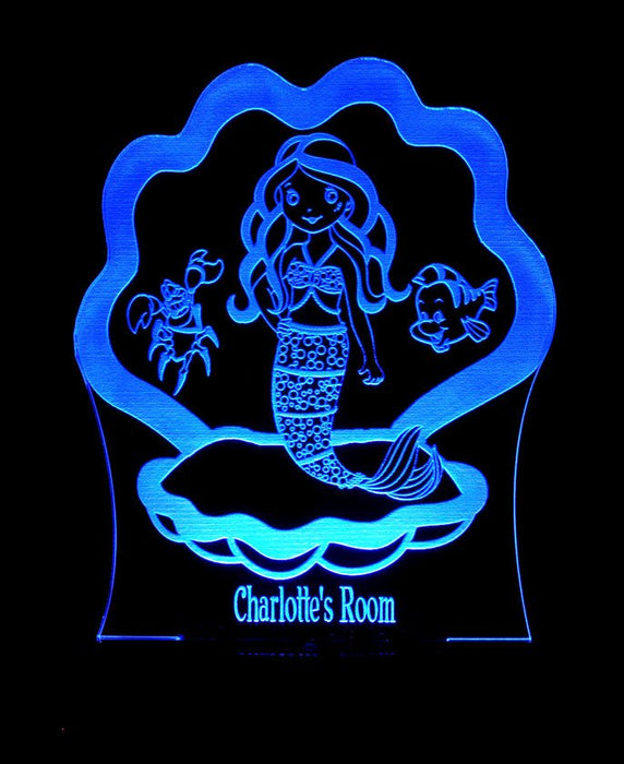 Mermaid with Shell Personalised Name - 3D LED Night Light 7 Colours + Remote Control - Kustombox