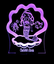 Mermaid with Shell Personalised Name - 3D LED Night Light 7 Colours + Remote Control - Kustombox