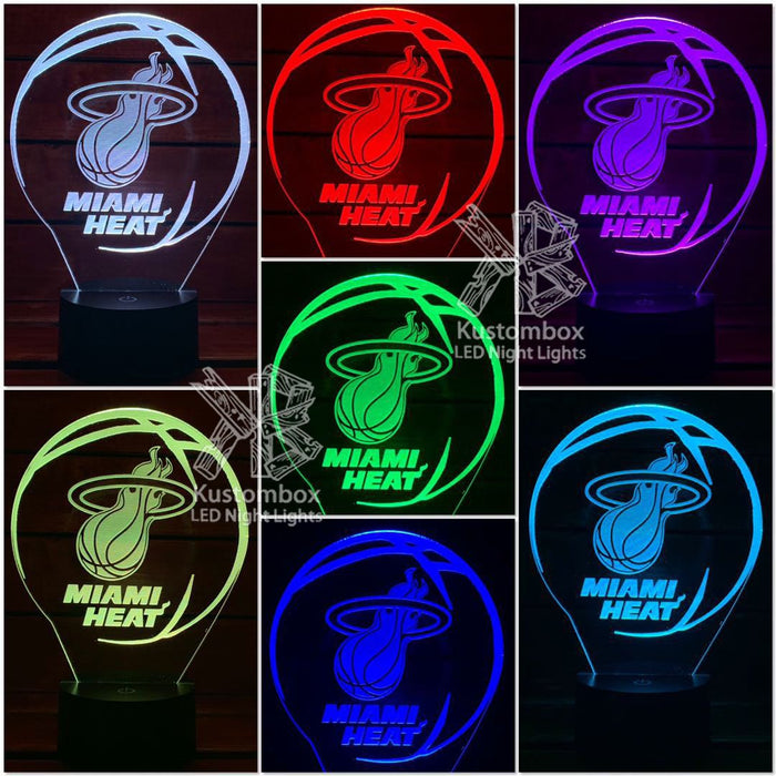 MIAMI HEAT NBA BASKETBALL LED Night Light 7 Colours + Remote Control - Kustombox