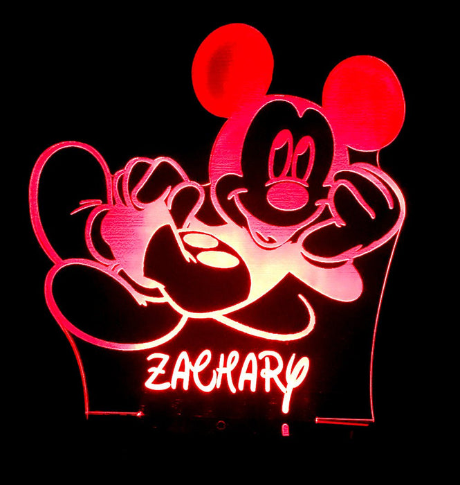 Mickey Mouse Personalised Name - 3D LED Night Light 7 Colours + Remote Control - Kustombox disney