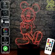 Mickey Mouse Standing Disney 3D - LED Night Light 7 Colours + Remote Control - Kustombox