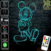 Mickey Mouse Standing Disney 3D - LED Night Light 7 Colours + Remote Control - Kustombox