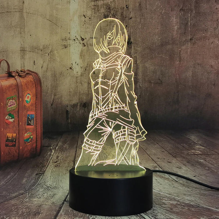 Mikasa Ackerman Attack of Titans - 3D LED Night Light 7 Colours + Remote Control - Kustombox